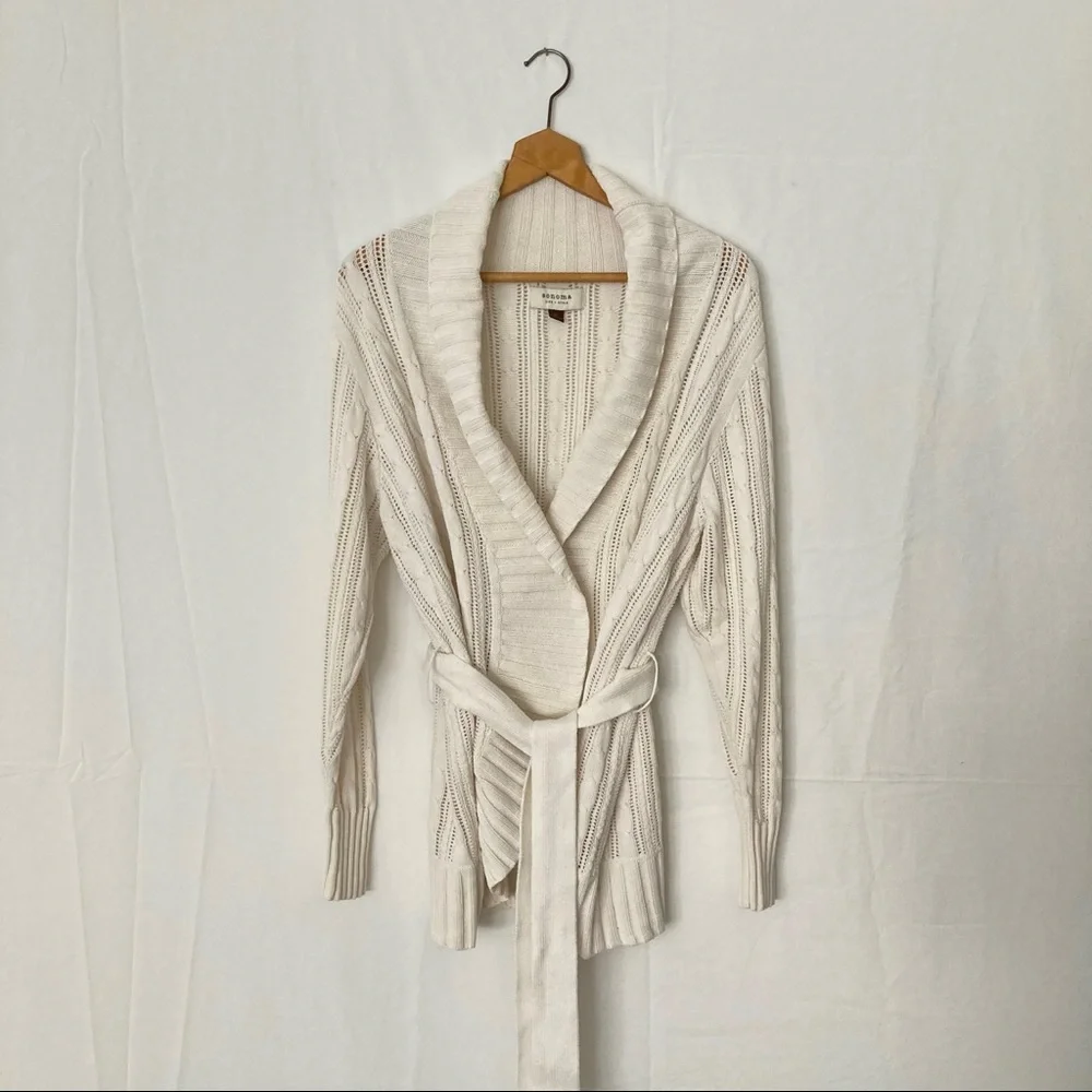 3/$15 SALE Sonoma white knit wrap cardigan sweater with tie size medium